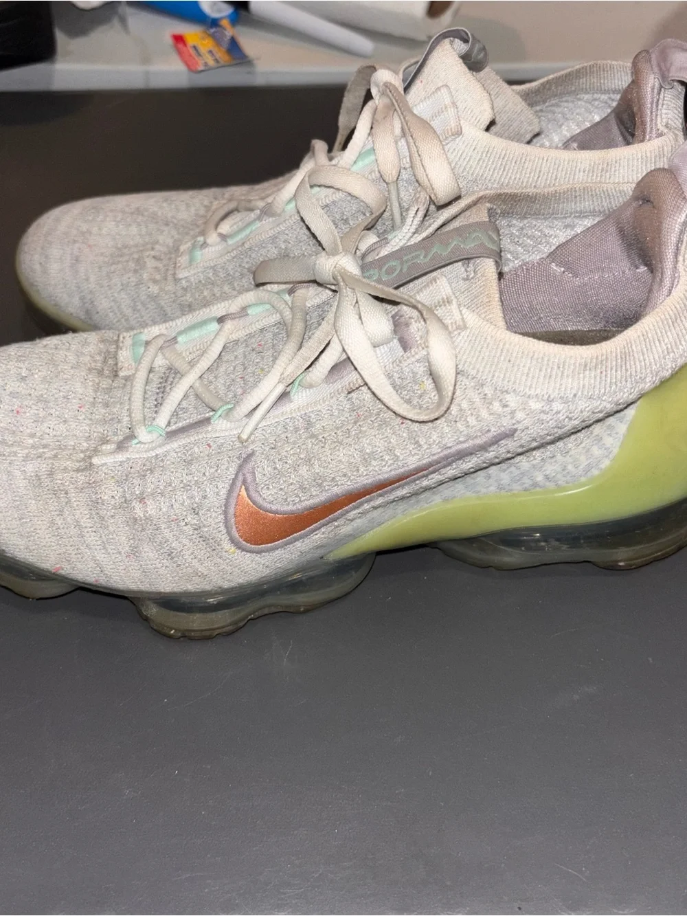 Nike Women's Light Gray Knit Sneakers with Mint Accents